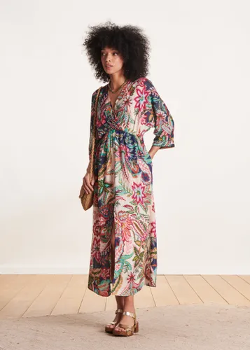 Robe longue imprimé et bleu à manches longues - La Fée Maraboutée - Modalova