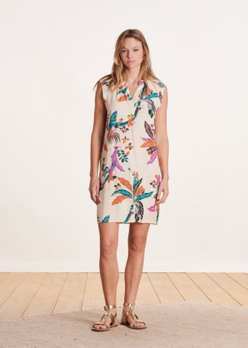 Robe courte droite écrue à imprimé - La Fée Maraboutée - Modalova