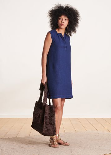 Robe courte droite en lin bleu marine - La Fée Maraboutée - Modalova
