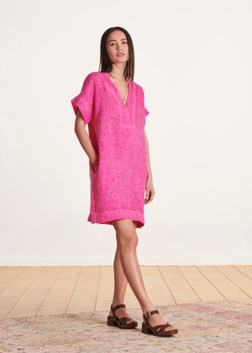 Robe courte en lin rose à manches courtes - La Fée Maraboutée - Modalova