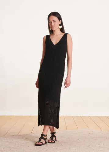 Robe mi-longue noire en maille crochet - La Fée Maraboutée - Modalova