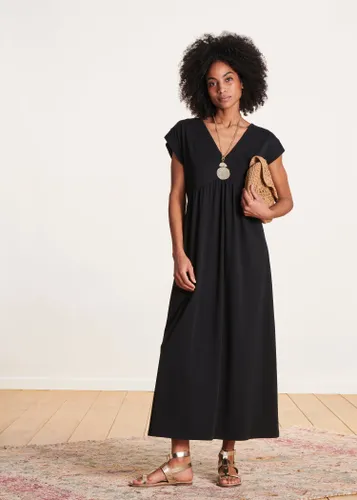 Robe mi-longue fluide à col V en lyocell - La Fée Maraboutée - Modalova