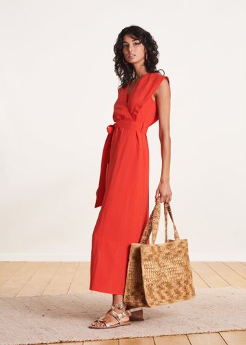 Robe mi-longue fendue cache-caur orange - La Fée Maraboutée - Modalova