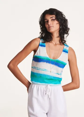 Débardeur en jersey lin à imprimé tie & dye bleu - La Fée Maraboutée - Modalova