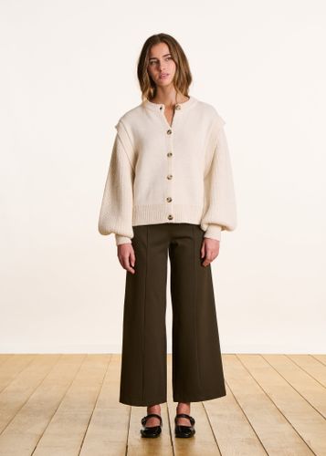 Pantalon cropped en jersey milano marron taille élastique - La Fée Maraboutée - Modalova
