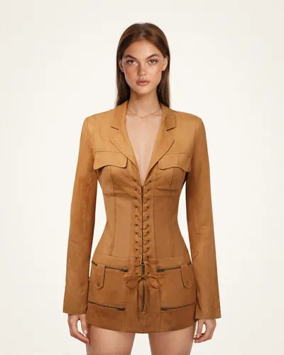 Robe courte avec veste corset en suédine - Camel - JW PEI - Modalova