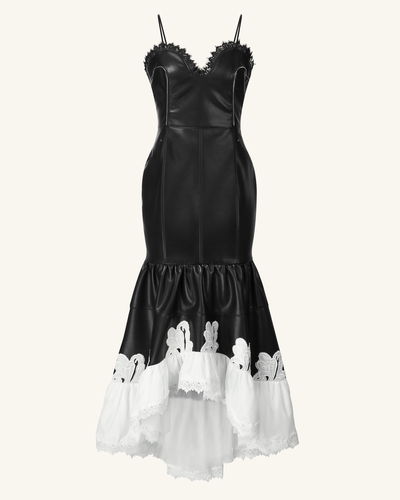 Robe en cuir Zora avec bordure en dentelle - Noir - JW PEI - Modalova