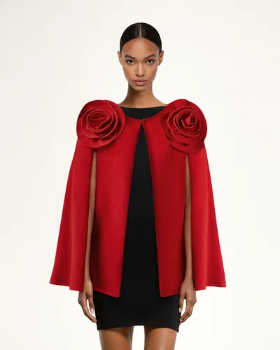 Manteau Cape Clara avec Appliques Florales - Rouge - JW PEI - Modalova