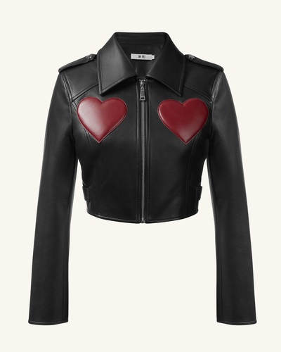 Veste en Cuir Coupée Sophie - Noir & Rouge - JW PEI - Modalova