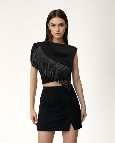 Top suédé à franges asymétriques Ariana - Noir - JW PEI - Modalova