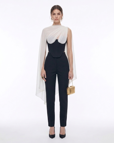 Top corset bustier avec cape transparente - Noir et blanc - JW PEI - Modalova
