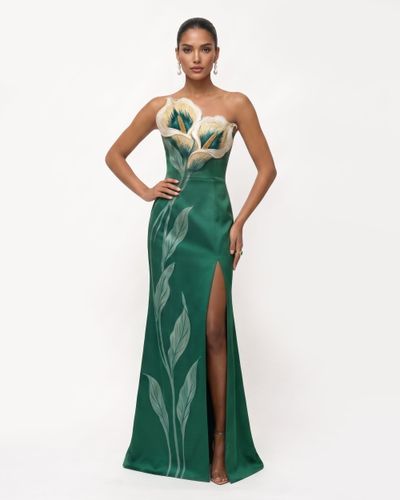 Calla Robe longue fendue bustier Lily - Vert émeraude - JW PEI - Modalova
