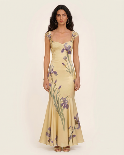 Iris Robe longue sirène imprimée en satin - Jaune pâle - JW PEI - Modalova