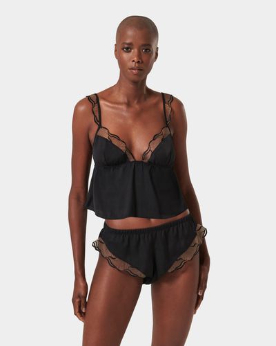 Marabel Luxury Satin Cami and Short Set Black/Sheer - Black / S - Bluebella - US - Modalova