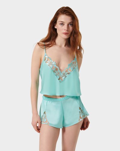 Leonora Luxury Satin Cami and Short Set Island Paradise Blue/Sheer - Blue / XXS - Bluebella - US - Modalova