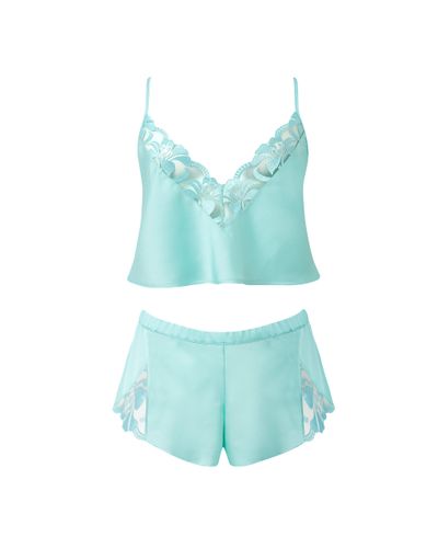 Bluebella Leonora Luxury Satin Cami and Short Set Island Paradise Blue/Sheer - XXS - Bluebella - US - Modalova