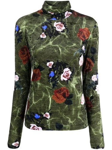 Rose Print Velvet Turtleneck Sweater - Dries Van Noten - Modalova