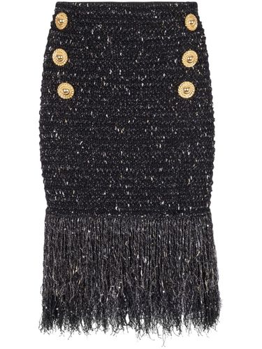 Buttoned Fringed Tweed Short Skirt - Balmain - Modalova