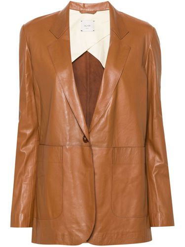 Metallic Leather Single-breasted Jacket - Alysi - Modalova