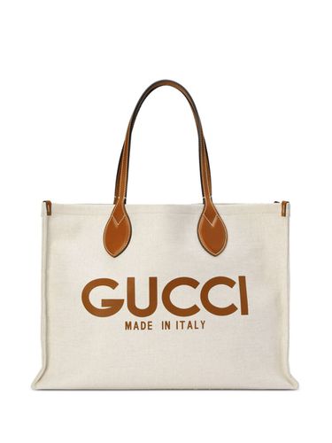 GUCCI - Linen And Leathet Tote Bag - Gucci - Modalova