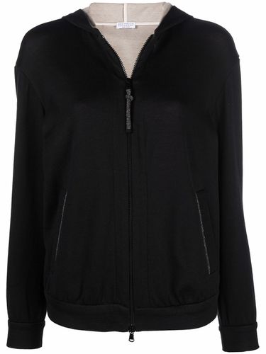 Hoodie Sweater With Shiny Detailed Zip - Brunello Cucinelli - Modalova