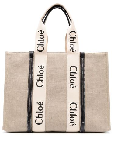 CHLOÉ - Woody Large Canvas And Leather Tote Bag - Chloé - Modalova