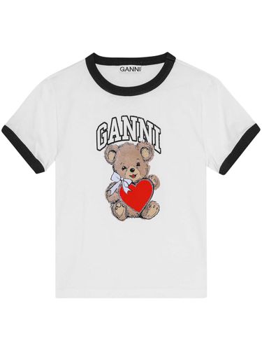 Small Bear Print Cotton T-shirt - Ganni - Modalova