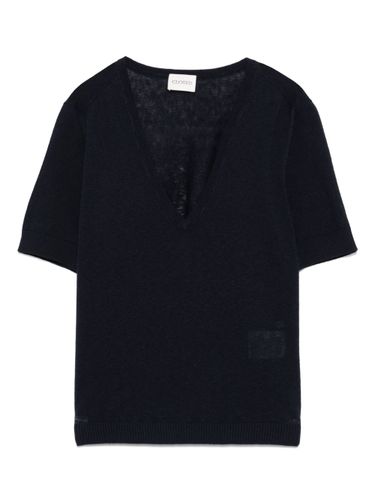 Cotton And Linen V-necked T-shirt - Closed - Modalova