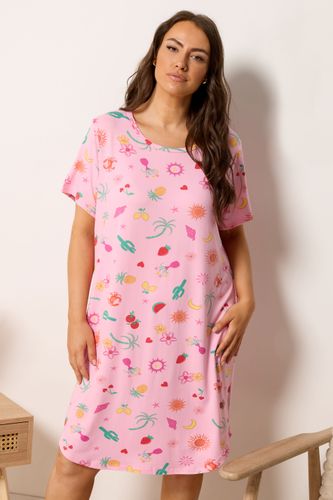 Chemise De Nuit Rose À Dos Plongeant Avec Imprimé Estival Size 62-64 - Yours - Modalova