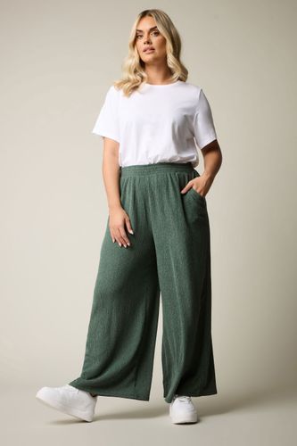 Pantalon Wide Leg Vert Kaki Texturé À Poches Size 48 - Yours - Modalova