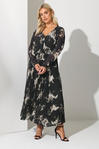 Robe Longue Noire À Plis Abstraits Et Col En V Size 46 - Yours London - Modalova