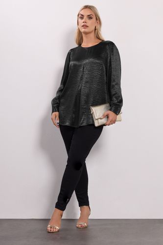 Chemisier Plissé En Satin Noir Froissé Sur Le Devant Size 54-56 - Yours - Modalova
