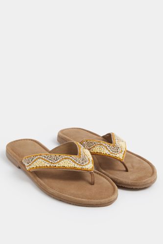 Sandales Perlées En Suédine Marron Nature, Extra Wide E Fitsize 39E - Yours - Modalova