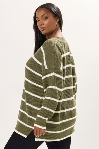 Pull Tricoté À Rayures Vert Kaki Size 46-48 - Yours - Modalova