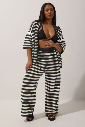 Pantalon Wide Leg Noir & Blanc Rayures Maille Size 54-56 - Limited Collection - Modalova
