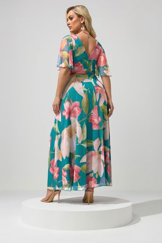 Robe Longue Portefeuille Sarcelle À Fleurs Size 46 - Yours - Modalova