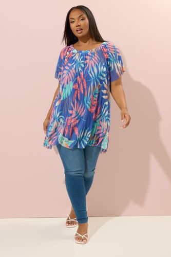Top Bleu En Mesh Plissé À Imprimé Feuilles Size 54-56 - Yours - Modalova