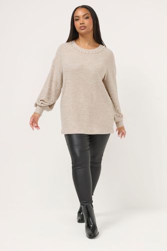 Pull Marron Naturel Orné De Perles Size 44 - Yours - Modalova