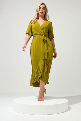 Robe Cachecœur Longue Vert Chartreuse À Manches Courtes Et Volants Size 42 - Yours London - Modalova