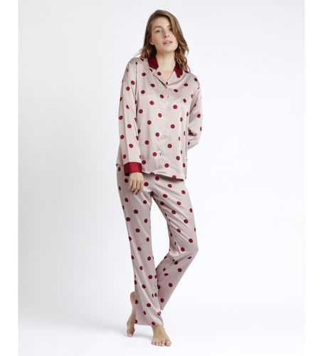 Pyjama Satin Elegant Dots Long Sleeve Open Pyjamas beige, burgundy (S), Homewear, Grenat, Polyester, Manche - Admas - Modalova