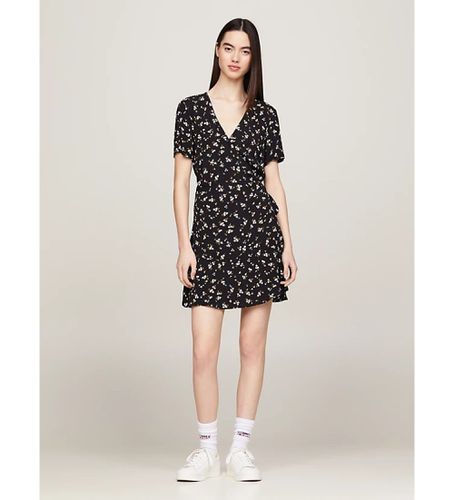 DW0DW17941 Robe courte noire croisée à imprimé (S), Casuel, Viscose, Manche courte - Tommy Jeans - Modalova