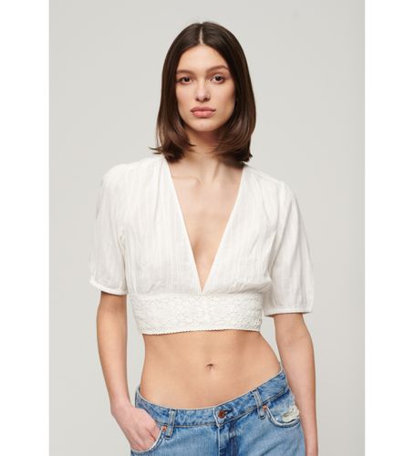 W6011858A Top à manches courtes garni de dentelle Ibiza (S), Blanc, Casuel, Coton, Manche courte - Superdry - Modalova