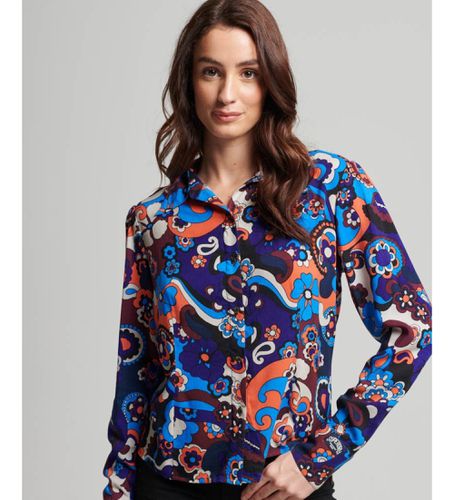 W6011747A Chemise cintrée imprimée bleue des années 70 (XS), Casuel, Viscose, Manche longue - Superdry - Modalova