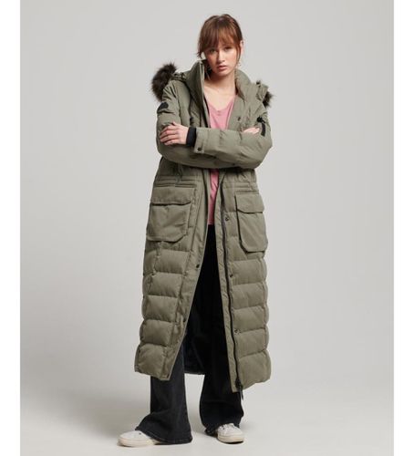 W5011570A Parka longue avec capuche et garniture en fourrure synthétique verte (XXS), Casuel, Polyester - Superdry - Modalova