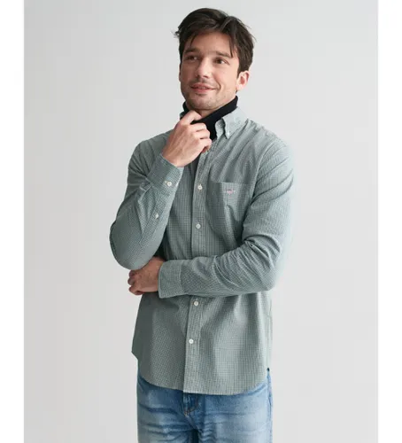 Chemise en popeline de coupe régulière à carreaux micro-imprimés Vichy verts (L), Casuel, Coton, Manche longue - Gant - Modalova