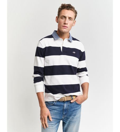 Polo Heavy Striped Chambray Polo , (L), Blanc, Casuel, Coton, Manche longue, Marine - Gant - Modalova