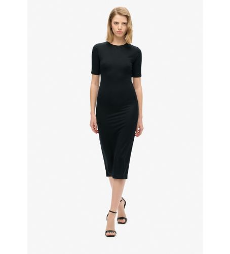 W8011766A Robe midi en maille à manches courtes engro (S), Noir, Casuel, Fête, Classique, Modal, Manche courte - Superdry - Modalova