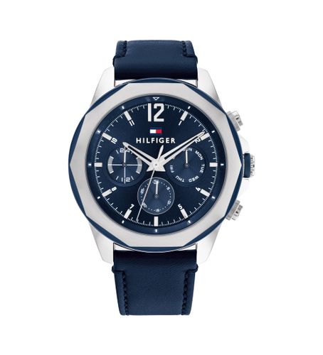 Til mænd. 1792063 Analogt ur med læderrem Marine stål (OSFA), Casual, Strop, Blå - Tommy Hilfiger - Modalova