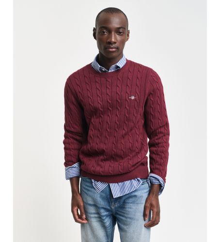 Til mænd. 8050601 Bourgognefarvet strikket bomuldstrøje med rund hals og ottetaller strikket i bordeauxfarvet bomuld (L), Casual, Klassi - Gant - Modalova