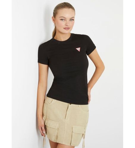 Til kvinder. W2YI44J1314 Elastisk T-shirt med lille trekantet logo, (S), Casual, Bomuld, Korte ærmer - Guess - Modalova